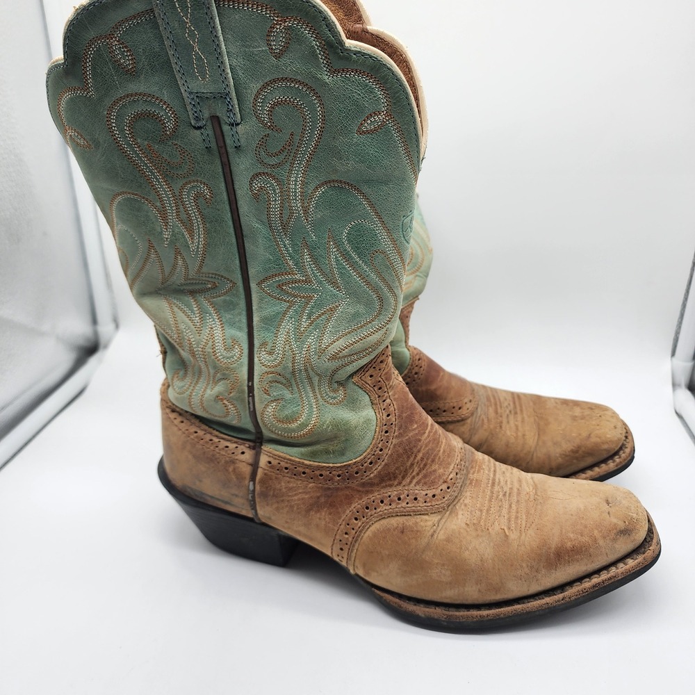 Ariat Legend Western Cowboy Boots Women 8.5B Brown Mint Green Leather Square Toe - Picture 4 of 7